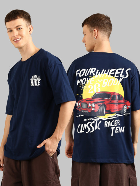 Navy Blue Cut&Sew Oversized Printed T-shirt